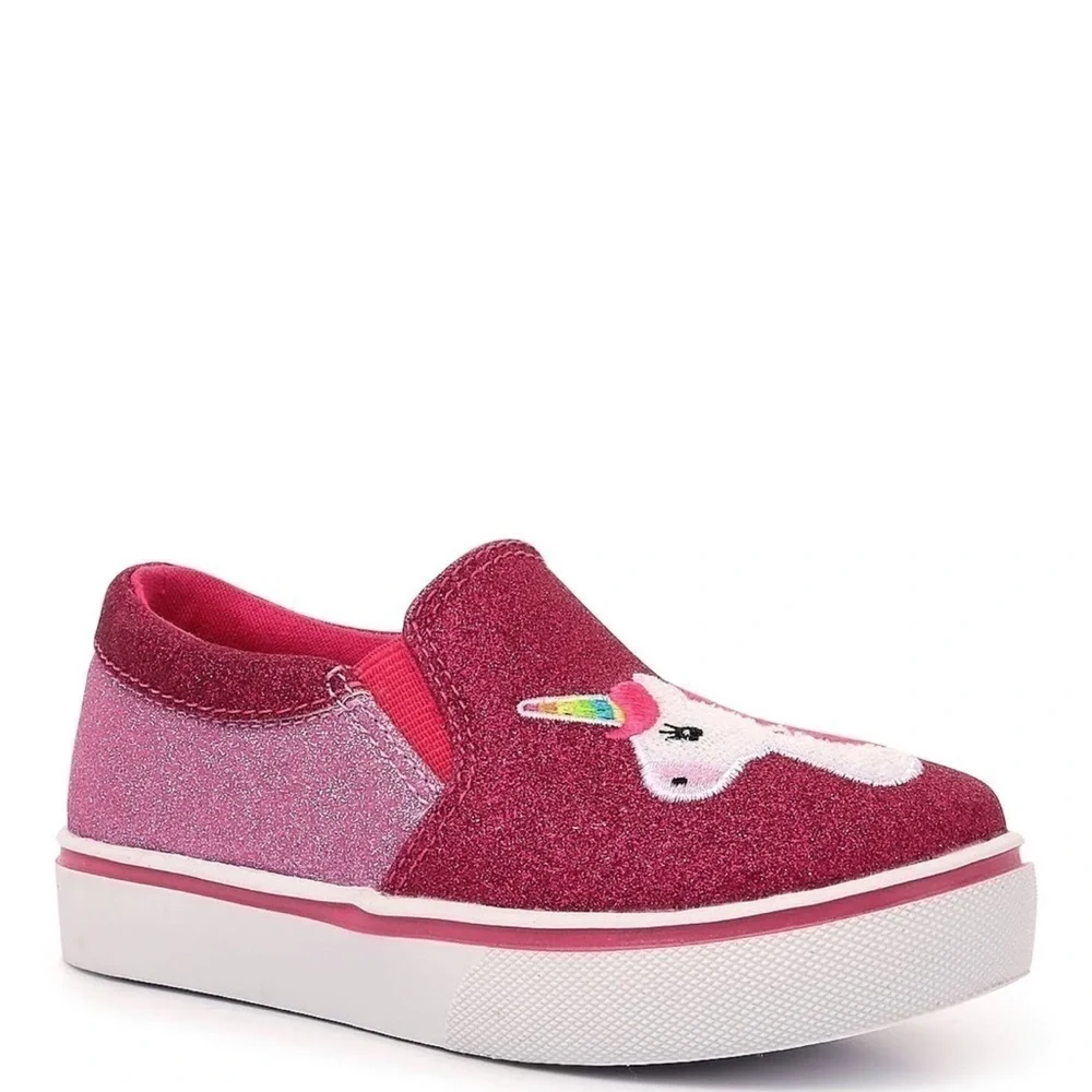 Wonder Nation Memory Foam Pink Glitter Unicorn Slip On Shoes Size 7